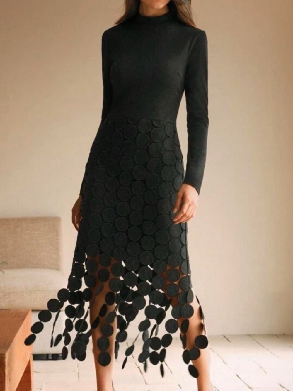 Black Long-Sleeve Turtleneck Dress